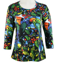Load image into Gallery viewer, Stephanie - Parrots, 3/4 Sleeve, Scoop Neck, Hand Silk Screened Illustrated Art Top