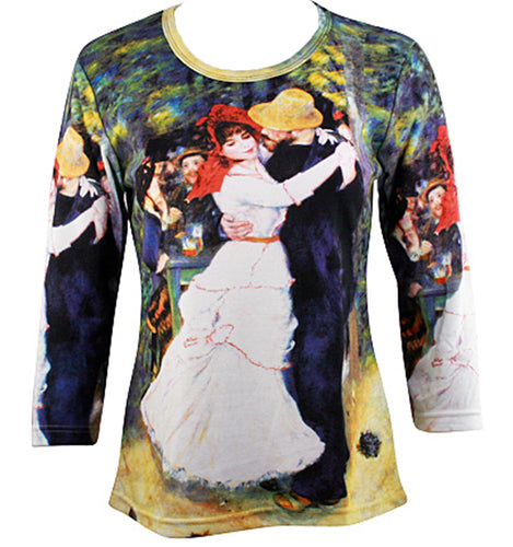 Auguste Renoir Dance at Bougival, Scoop Neck, Hand Silk Screened 3/4 Seelve Art Top