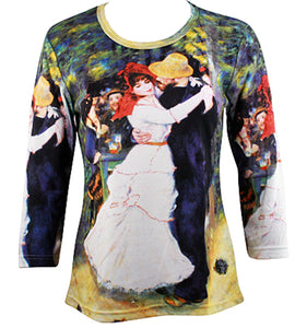 Auguste Renoir Dance at Bougival, Scoop Neck, Hand Silk Screened 3/4 Seelve Art Top