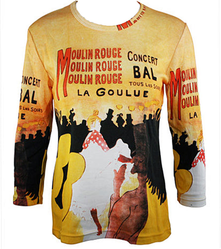 Toulouse Lautrec - Moulin Rouge, Hand Silk-Screened 3/4 Sleeve Illustrated Art Top
