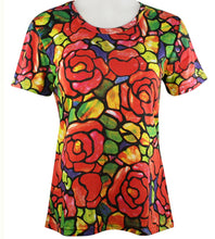 Load image into Gallery viewer, Stephanie - Tiffany Rose, Short Sleeve, Scoop Neck, Hand Silk Screened Art Theme Top