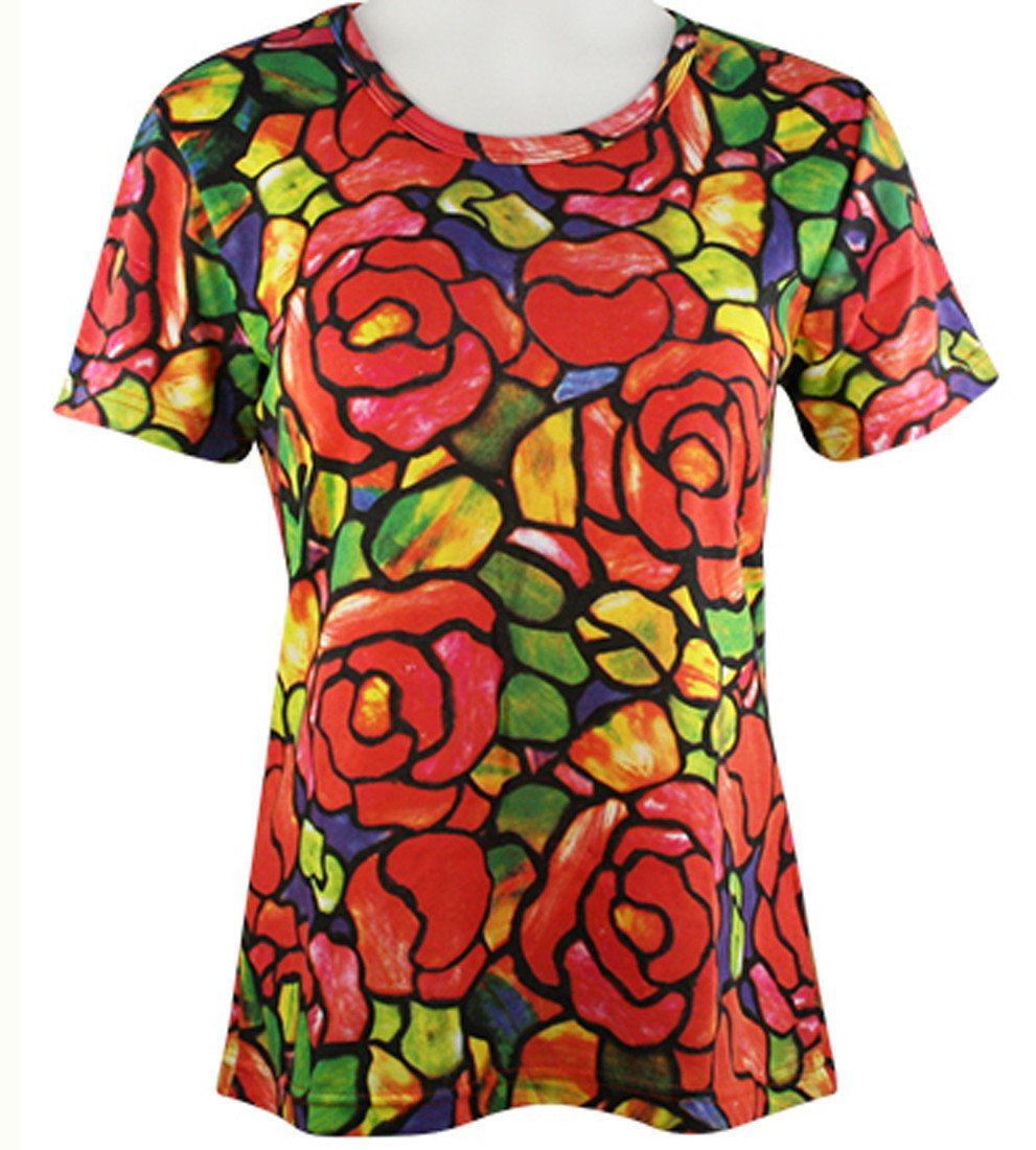 Stephanie - Tiffany Rose, Short Sleeve, Scoop Neck, Hand Silk Screened Art Theme Top