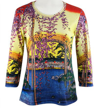 Load image into Gallery viewer, Hiroshige - Tenjin Shrine, 3/4 Sleeve, Scoop Neck, Hand Silk Screened Illustrated Art Top