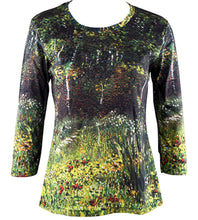 Load image into Gallery viewer, Van Gogh Park at Asnieres, 3/4 Sleeve, Scoop Neck, Hand Silk Screened Artistic Top