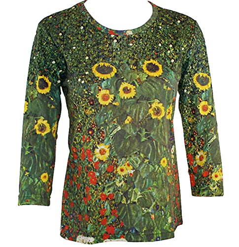 Gustav Klimt Farm Garden, 3/4 Sleeve Hand Silk Screened Illustrated Art Top