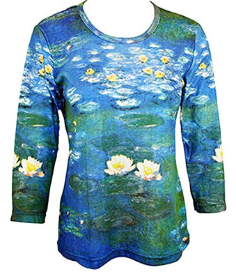 Monet Water Lilies Evening Effect Hand Silk Screened Illustrated Fashion Art Top