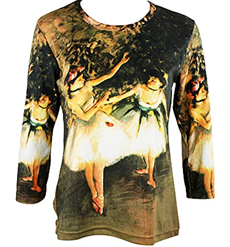 Degas Ballet Rehearsal, 3/4 Sleeve Hand Silk Screened Illustrated Art Fashion Top