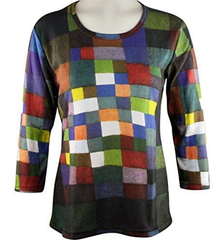 Paul Klee - Colored Blocks, 3/4 Sleeve, Scoop Neck, Hand Silk Screened Artistic Top
